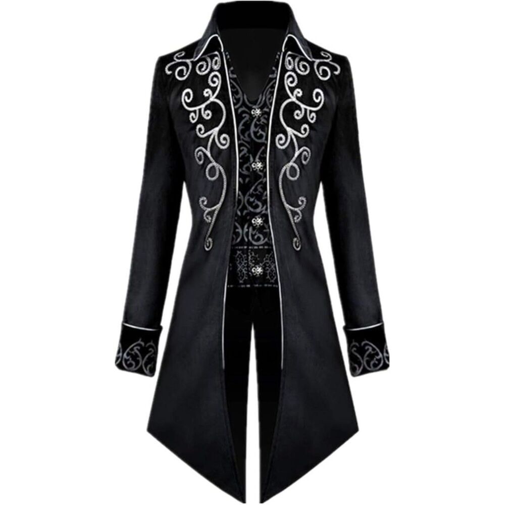 Gothic Victorian Tailcoat Jacket Steampunk Costume, Cosplay, Black - MEDIUM